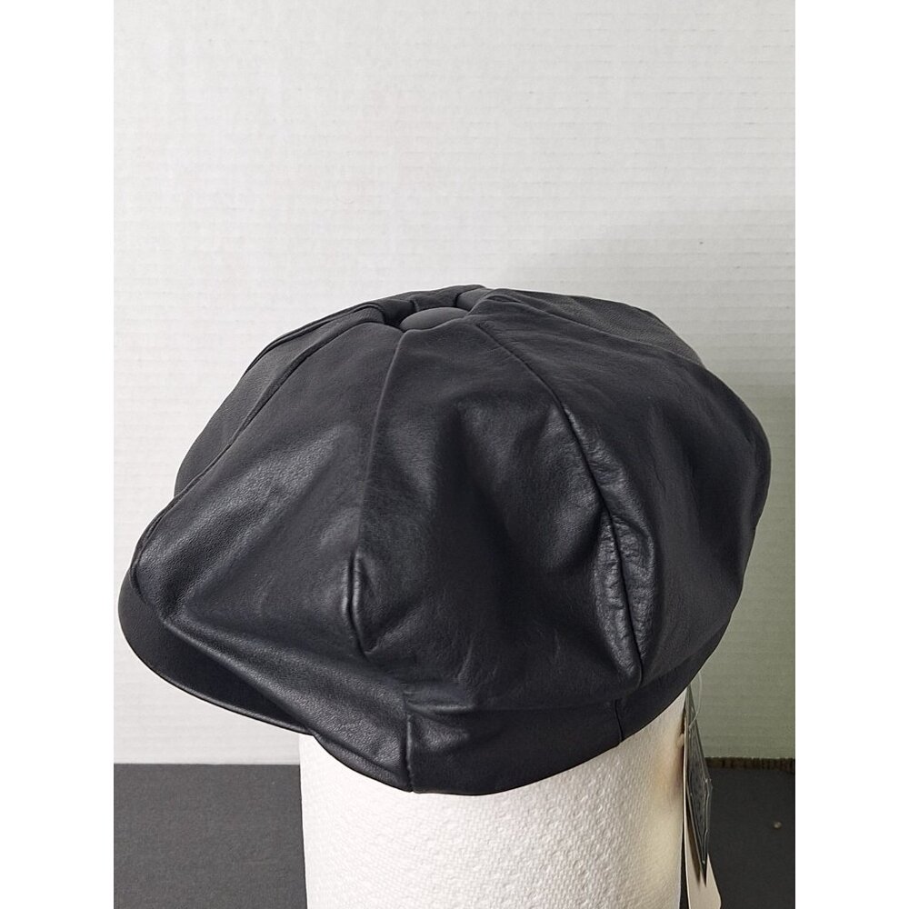 Vintage HENSCHEL HAT - Genuine Leather Biker/Newsboy, Cap black Size Small - Picture 6 of 8